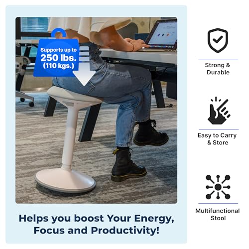Image of Backerz Standing Desk Stool Chair, Height Adjustable Stool 16-24 inch for Office and Classroom, Swivel seat, Anti-Slip Bottom Ergonomic Wobble Stool with Rocking Motion, Black