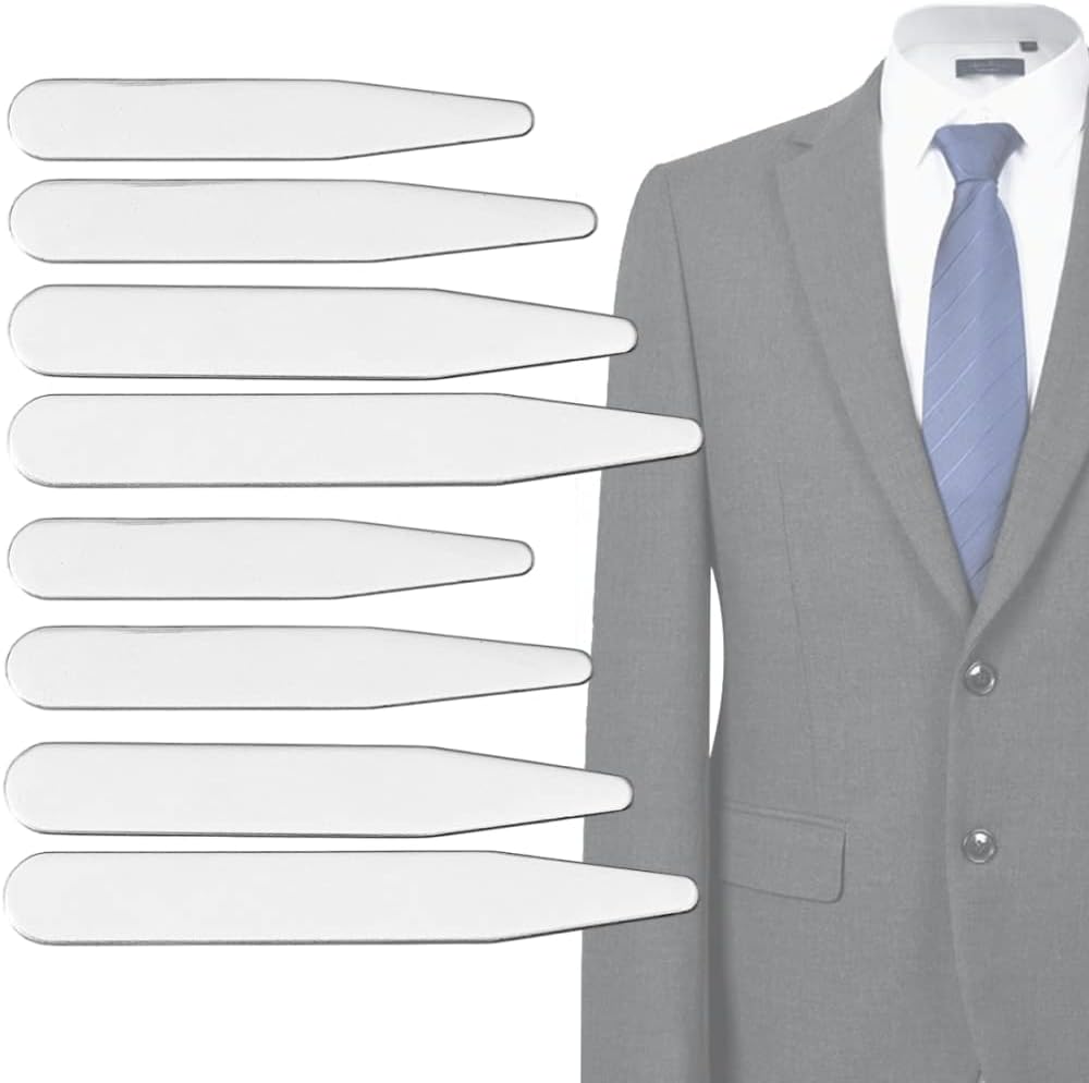 Collar Stays for Mens Dress Shirts, 8 Pieces Stainless Steel Collar Stays Metal Collar Stiffeners for Shirts Collars Support Stays Shirt Collar Stiffeners Metallic Collar Stays for Men Women (4 Sizes)