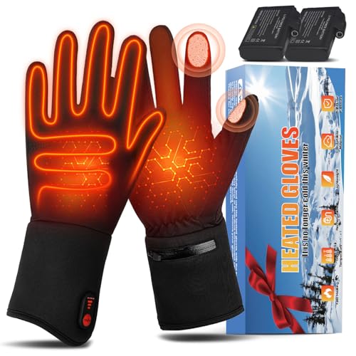 Olutula Rechargeable Heated Gloves Thin for Women & Men, Ultra-Thin Electric Gloves with 3 Heat Levels, Touchscreen, Finger-Wrap Heating, Breathable Soft PU, Gift for Office, Home & Arthritis Relief