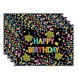XCHI Colorful Happy Birthday Confetti Firework Placemats Set of 4 Table Mats Table Decorations 12x18 Inch