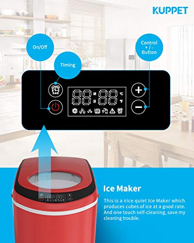 Kuppet Portable Ice Maker Machine For Countertop With Led Display Self-Cleaning Electric Ice Maker With Scoop And Basket, 9 Ice Cubes Ready In 6 Mins, 26 Lbs Ice In 24 Hrs(Red) #TOP1