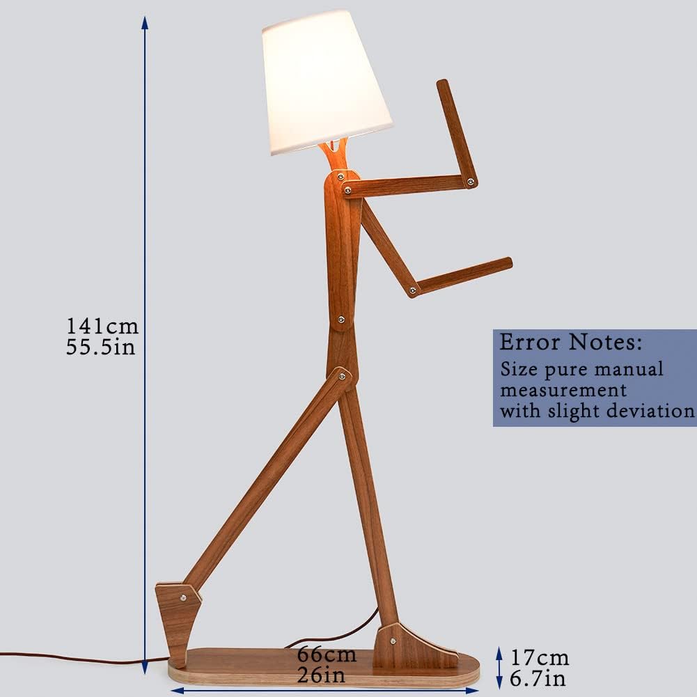 Cute Cool Floor Lamp for Living Room Bedroom Office Farmhouse - Corner Decorative Standing Reading Light Wood Swing Arm Design Gift for Kids/Boys/Girls Room, Dorm - Bulb Included (Walnut-M)