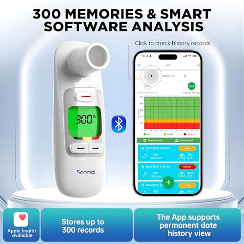 Image of B-Arm Sonmol Digital Peak Flow Meter with Bluetooth | Built-In Memory Stores 300 Readings | Pulmonary Function Meter with PEF & FEV1 for Lung Health Monitor | Asthma COPD Spirometer for Kids & Adults