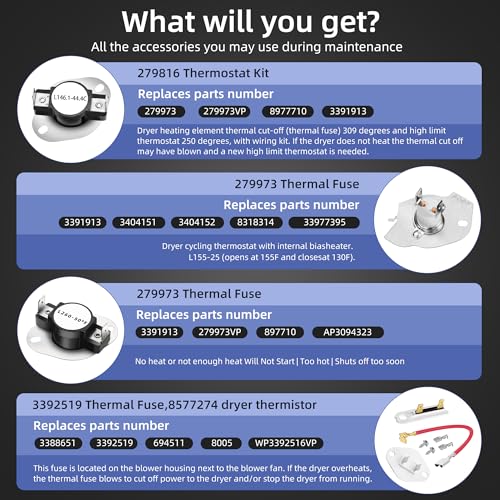 【Upgraded】WP3387747 3387747 Dryer Heating Element for Whirlpool Cabrio Duet Kenmore Elite Maytag bravos xl Dryer WED5100HW1 WED5500XW1 WED5700AC1 WED6120HW1 WED6620HW1 MED5500FW1 MED6230RHW1