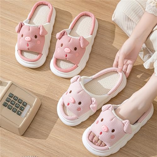 Cute Rabbit Lace Slippers, Animal Linen Slippers for Summer, Couple's Home Shoes4
