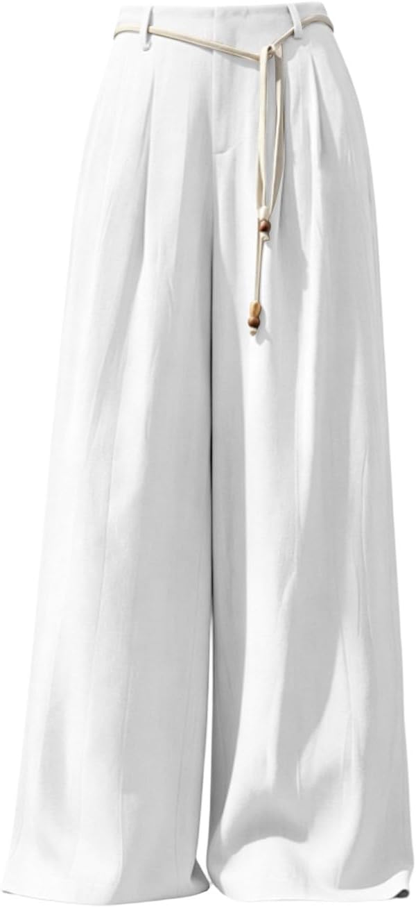 Women Linen Palazzo Pants Summer Boho Wide Leg High Waist Casual Lounge Pant Beach Vacation Outfits with Pockets
