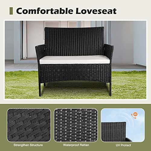 Paiqian Patio Furniture Set 4 Pieces Of Outdoor Furniture, Patio Table And Chairs With Thick Cushion Sectional Outdoor Sofa Couch Set, Manual Wicker Patio Conversation Set For Porch Backyard Lawn #TOP2