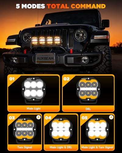 Image of Auxbeam XP-Ultra Series 3 Inch LED Pods with Amber White DRL & Turn Signals, 84W 9600LM Spot Flood Combo Ditch Lights Off Road Driving Fog Light Bar with Black & Amber Light Covers, Pair