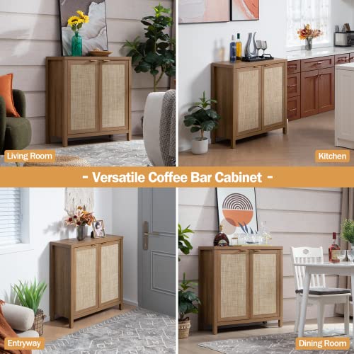 Sicotas Sideboard Buffets Storage Rattan Cabinet - Boho Kitchen Coffee Bar Cabinet With Rattan Decorated Door - Farmhouse Accent Credenza Cabinet - Cupboard Console Table For Dining Room Bar - Natural #TOP6