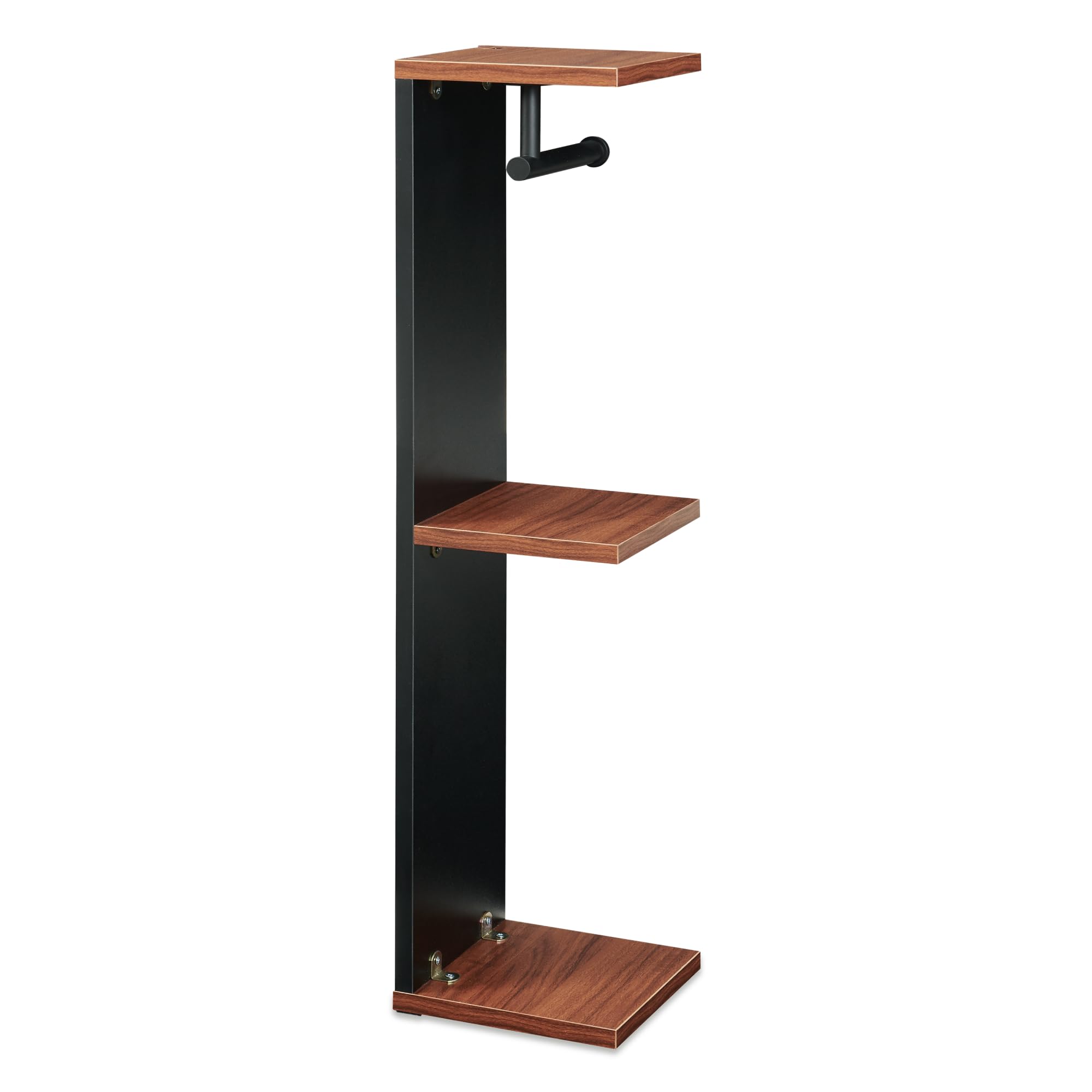 [en.casa] Mobile Portarotolo da Bagno Scaffale da Terra Porta Carta Igienica con 3 Ripiani e Barra Supporto Contenitore Rotoli di Riserva per WC Gabinetto 76 x 18 x 18 cm - Nero/Effetto Noce