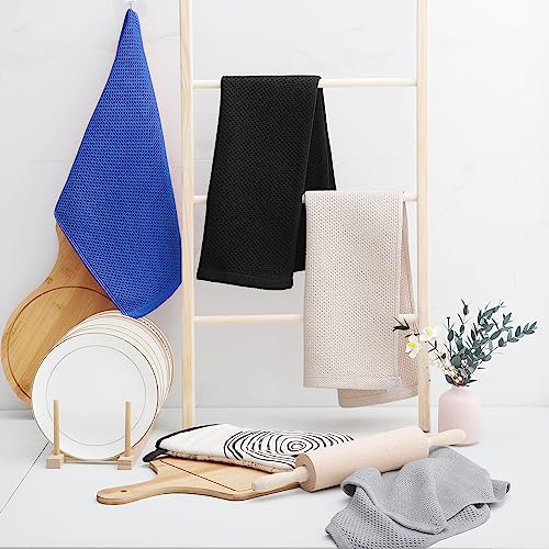Image of Homaxy 100% Cotton Waffle Weave Kitchen Dish Towels, Ultra Soft Absorbent Quick Drying Cleaning Towel, 13 x 28 Inches, 6-Pack, Blueberry
