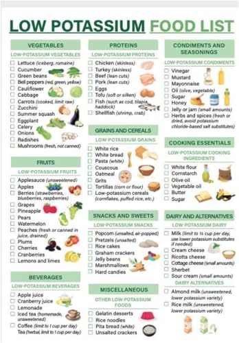 Guide Nutrition Régime Rénal Éviter Potassium Affiche Listes Courses Encadrée