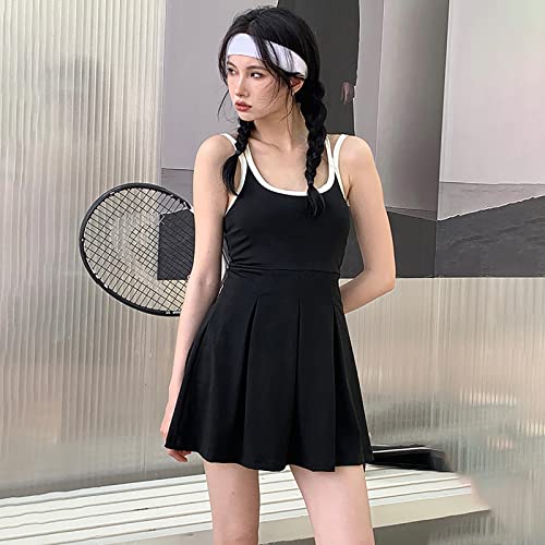 Huskydg Vestido de tênis feminino decote em U costas nuas sem mangas treino esportivo golfe badminto
