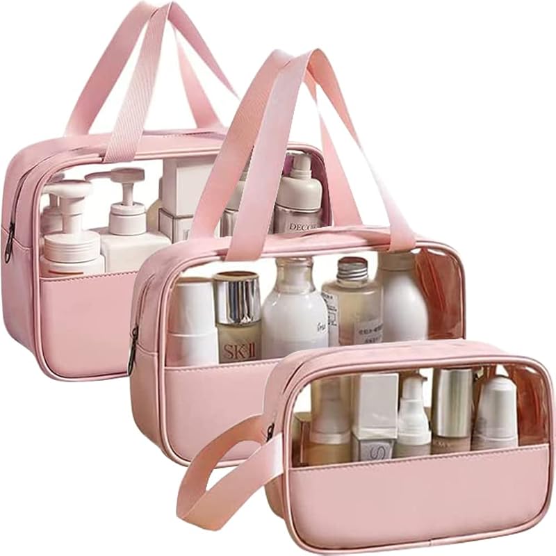 Necessaire de viagem suspensa Qinntono com zíper, 3 unidades, rosa