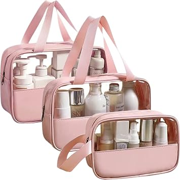 Hanging Travel Toiletry Bag for women, Waterproof Cosmetic Bag Portable Travel Makeup Pouch Multifunction Handle Travel Toiletry Bag Organizer for Women, Cosmetic Bags for Women Travel Set3Pcs Pink
