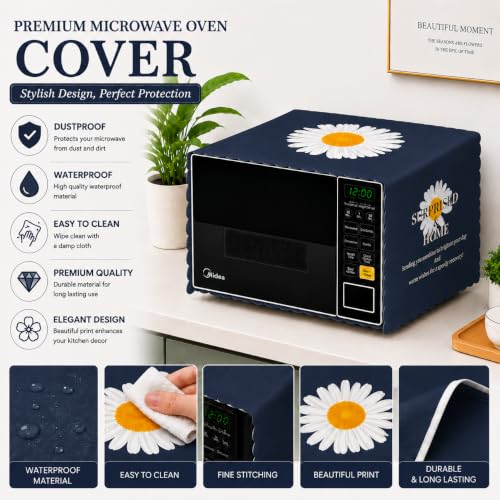 Image of Microwave Oven Cover - Waterproof & Dustproof Protective Cover for Kitchen, Heat Resistant Fabric, Universal Fit for Standard Microwave Ovens, Easy Clean Stylish Printed Design (Navy Blue)
