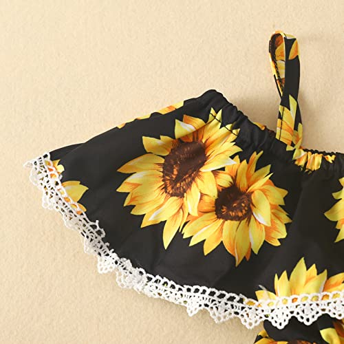 Hascloth Toddler Baby Girl Dress Casual Beach Dresses Summer Sunflower Off Shoulder Ruffle Spaghetti Strap Sundress Clothes 2-3T Black #TOP4