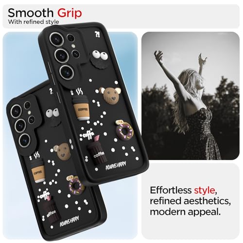 Image of Pikkme Back Cover for Samsung Galaxy S25 Ultra 5G | 3D Bear Silicone Cute & Fun Coffee Cartoon | Full Body Protection Bumper Case (Black)