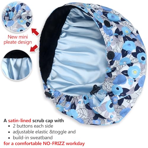 Image of Bouffant Caps with Button and Sweatband, Adjustable Scrub Caps for Women Men, One Size Multi Color