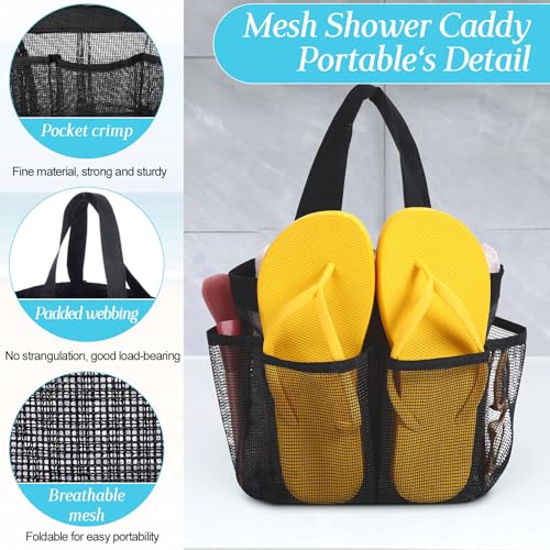 8-Packs-Mesh-Shower-Caddy-Portable-Large-Shower-Caddy-Dorm-with-8-Pockets-and-Handles-Quick-Dry-Shower-Bags-Hanging-Bath-Bag-Dorm-Room-College-Essentials-for-Bathroom-Gym-Camp-Black
