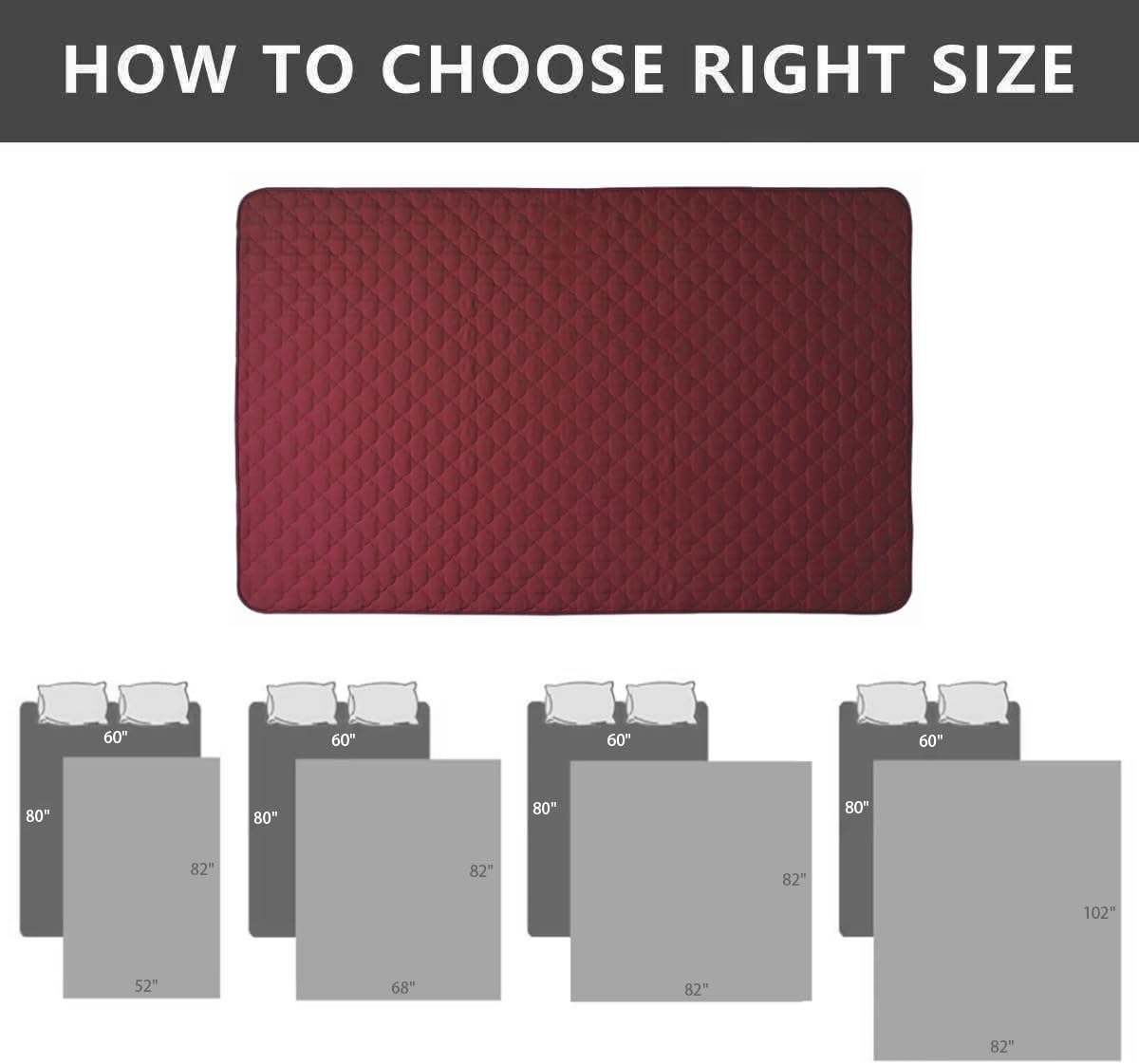 SPXTEX Dog Bed Cover Washable Pee Pads Dog Blankets for Puppy Large Dog Cat,Sofa Reversible Changing Pad Reusable 1 Piece（52"x82",Burgundy+Pink）