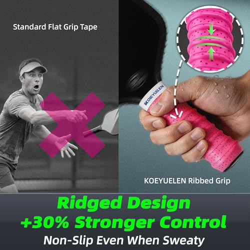 KOEYUELEN Pickleball Overgrip Tape, 3-Pack Basic Colors, Ribbed Non-Slip Racquet Grip, Moisture Control Shock-Absorbent Handle Wrap for Pickleball Tennis Badminton