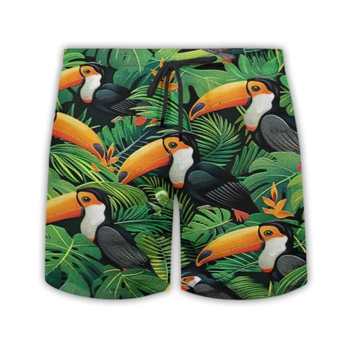 228CLOSET Funny Toucan Mens Swim Trunks - Palm Leaves Hawaiian Mens Swim Short Beach Shorts TU50 Size XL