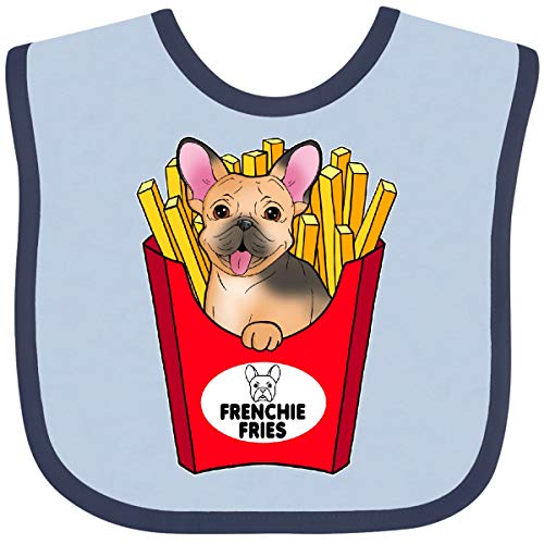 Inktastic Cute Frenchie in French Fries Baby Bib Blue and Navy 39465