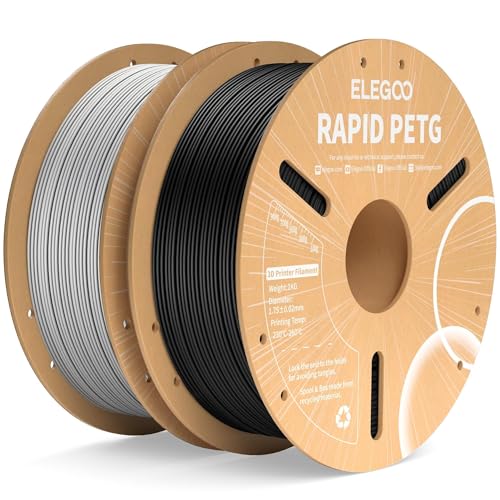 Image of ELEGOO Rapid PETG Filament 1.75mm Black & Gray 2KG, High Speed 30-600mm /s 3D Printer Filament Dimensional Accuracy + /- 0.02 mm, 1kg Cardboard Spool(2.2lbs) Fits for Most FDM 3D Printers