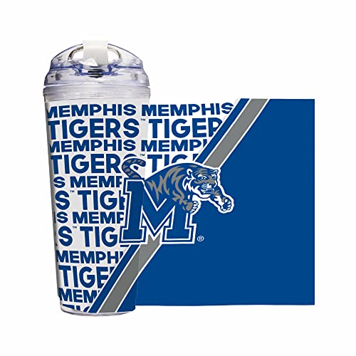 Rico Industries NCAA Memphis Tigers Standard 24oz Acrylic Tumbler with Hinged Lid, Officially Licensed Double Wall Tumbler with Straw