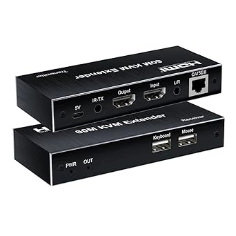 Tobo HDMI KVM Extender Cat5e/6 Rj45 60M USB HDMI KVM Switch Extension Sharing USB Mouse Keyboard Loop IR Compatible with PS-3 PS-4 X-Box PC TV-TD-553H.