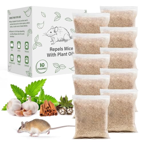 Pest Repellent Pouches, 10 Pack Peppermint Oil for Mice, Rodent, Mouse, Rats, Spider, Squirrel, Pest...