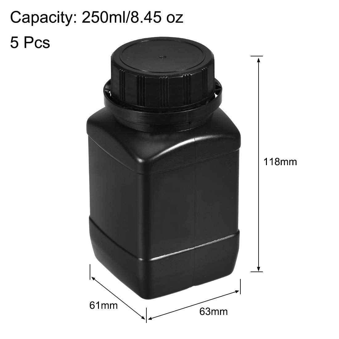 uxcell - Bottiglia per reagente chimico in plastica, 250 ml, per campioni a bocca larga, 5 pezzi, colore: nero
