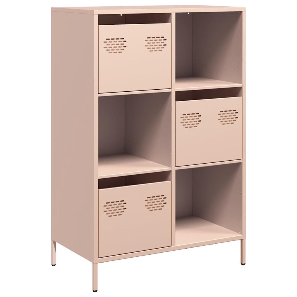 Buffet haut rose 68 x 39 x 103,5 cm, en acier laminé à froid, avec 3 tiroirs, espace de rangement polyvalent pour chambre à coucher, bureau, salon, meubles