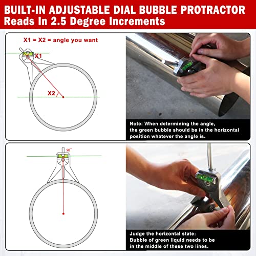 Pipe Center Finder, Pipefitter Tools W/Centering Head, Pipe Fitting Tools Center Finder Tool To Measure Pipe Diameter Over 0.5" And Up, 4" Y-Type Base Fitted With Adjustable Dial Bubble Protractor. #TOP4