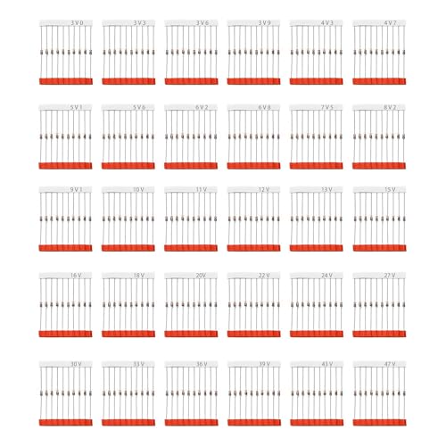 AEDIKO 30 Value 300pcs 1W Zener Diodes Assortment Kit 3V 3.3V 3.6V 3.9V 4.3V 4.7V 5.1V 5.6V 6.2V 6.8V 7.5V 8.2V 9.1V 10V 11V 12V 13V 15V 16V 18V 20V 22V 24V 27V 30V 33V 36V 39V 43V 47V