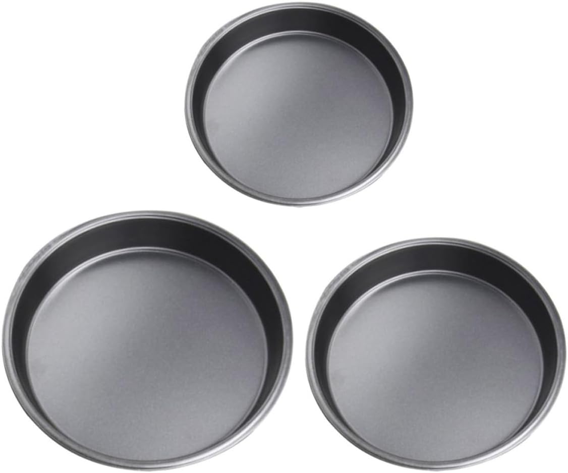 Wakauto 3pcs Carbon Steel Pizza Baking Pans Nonstick round Bakeware with Smooth Edging and Fast Heat Conduction for Cakes and Savory Baking