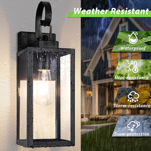 Image of BesLowe 16.5 inch Large Outdoor Wall Light Fixture, Modern Porch Sconce, Black