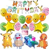 ★【Pokemon Geburtstag Party Set】Pokemon geburtstagsdeko enthalten 1 stück happy birthday banner,4 stück pokemon geburtstag luftballons,2 stück fünfzackiger stern folienballons,12 stück pokemon latex luftballons,1 stück pokemon cake topper um Ihre Partybedürfnisse zu erfüllen.
