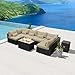 Modenzi Outdoor Sectional Patio Furniture with Propane Fire Pit Table Espresso Brown Wicker Resin Garden Conversation Sofa Set (G7 Sofa Rectangular Fire Pit, Light Beige)