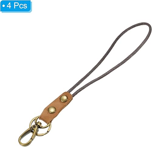 Miniatura 8 de PATIKIL Cordón trenzado de cuero de 6 pulgadas, paquete de 4 pulseras de cuerda de cuero con clip de gancho para soporte de credencial de