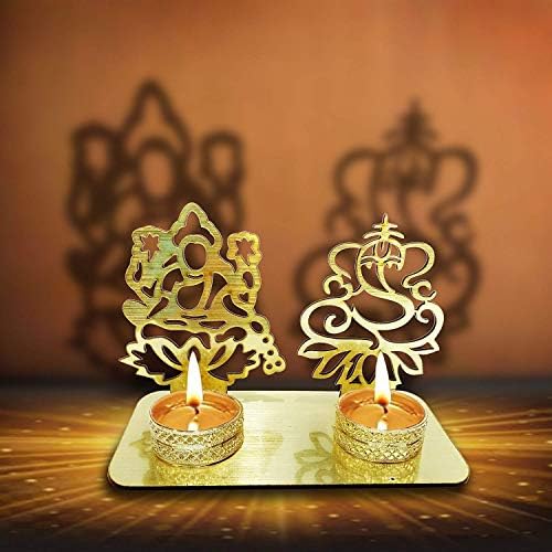 SATVIK Lakshmi Ganesh Idol Shadow Diya for Diwali Decoration. Decorative Laxmi Ganesha Murti Statue Home/Office Religious Tea Light Candle Holder Stand Indian Housewarming Return Gift Items Luxmi
