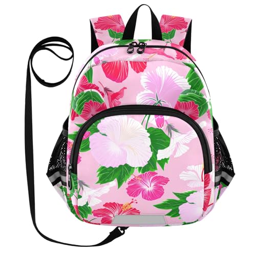 Hibiscus Flower Leaves Light Toddler Harness Backpack for Boys Girls 3-6 Years Kids Backpack with Anti Lost Safety Leash Baby Travel Bag for Preschool Walking Travel