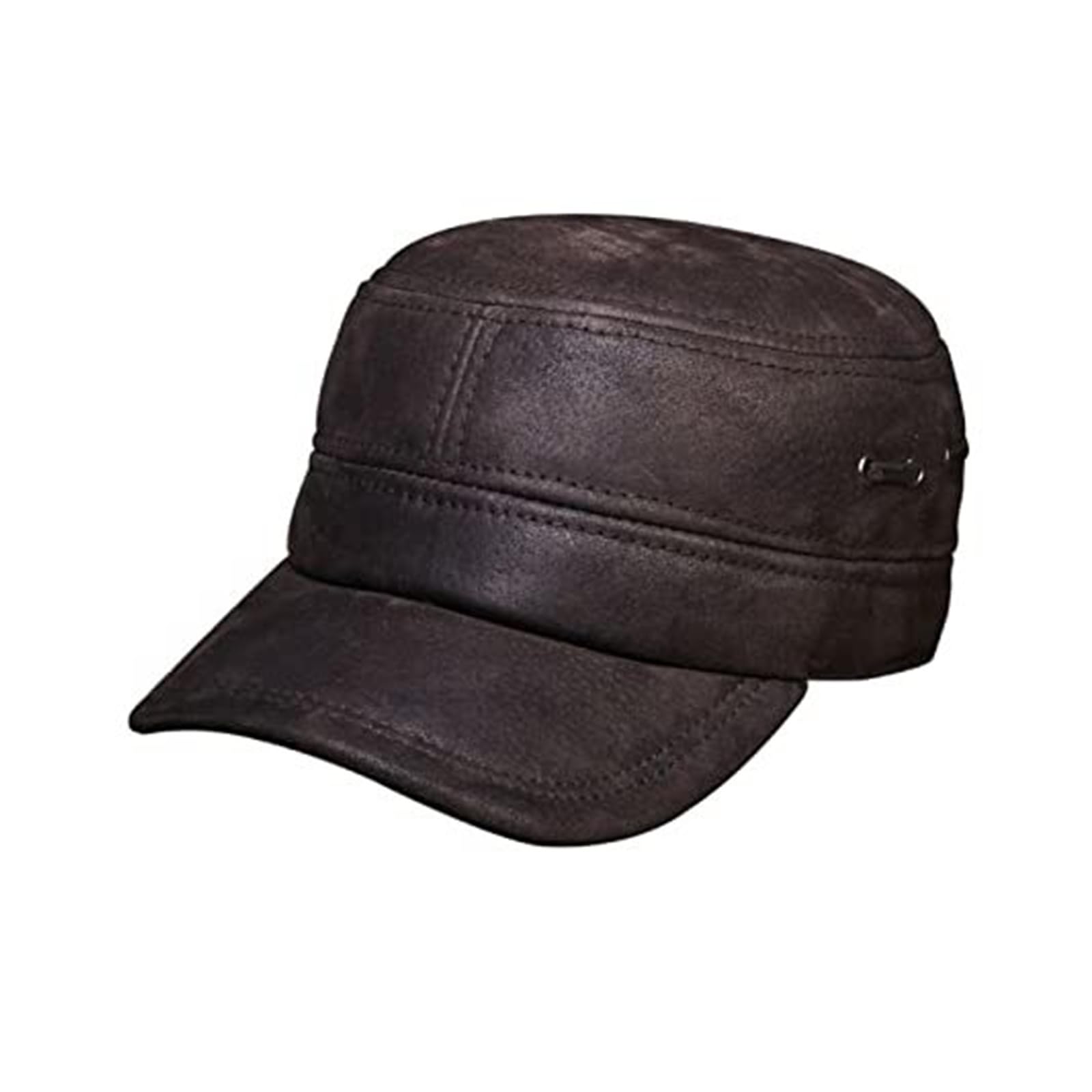 Men's Genuine Leather Baseball Cap - Warm Winter Flat in Camel, Real, Suitable for All Seasons