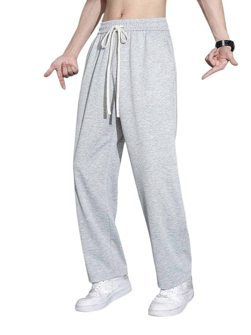Solid Cotton Blend Men Sweatpants Athleisure Track Pant Lounge Wear-image-20