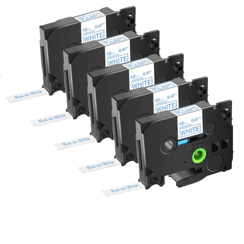 5 pezzi TZE-231 TZ 131 631 241 Nastri per etichette nero su bianco 12 mm compatibili con i modelli di stampante per etichette H110 per codice prodotto TZE-231 TZ 131 631 241(5PK Blue on white)