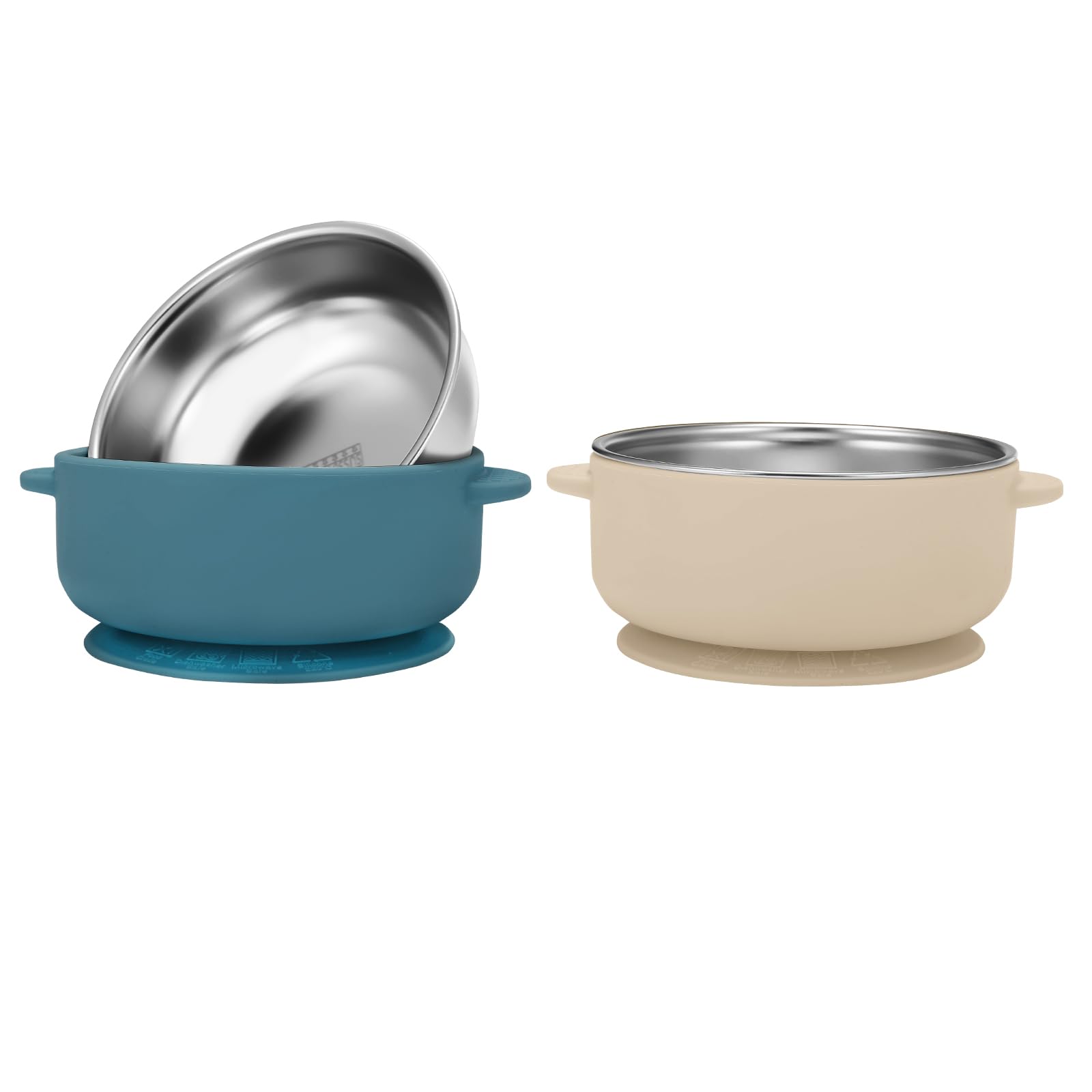 Wesketch 2 Pack Stainless Steel Baby Bowls with Removable Non-Slip Silicone Suction Shell, Anti Scald Food Container for Baby Food Feeding-Blue &