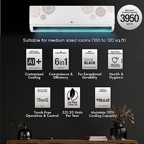 Image of LG 1 Ton 5 Star AI+ DUAL Inverter Wi-Fi Split AC (Copper, Super Convertible 6-in-1 Cooling, HD Filter with Anti-Virus Protection, 2023 Model, RS-Q14GWZE, White)