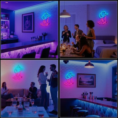 Image of WLHOPE Cowboy Boot Neon Sign Western Decor Adjustable LED Lights Western Neon Signs for Wall Decor Rodeo Neon Light Decorations for Bar Party Club Man Cave Living Room Bedroom Get Your Space Shine Day and Night