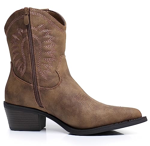 GLOBALWIN Cowboy Boots For Women Westen Charm Cowgirl Mid Calf Boots For Women With Pointed Toe Camel Size 5.5M - image 4